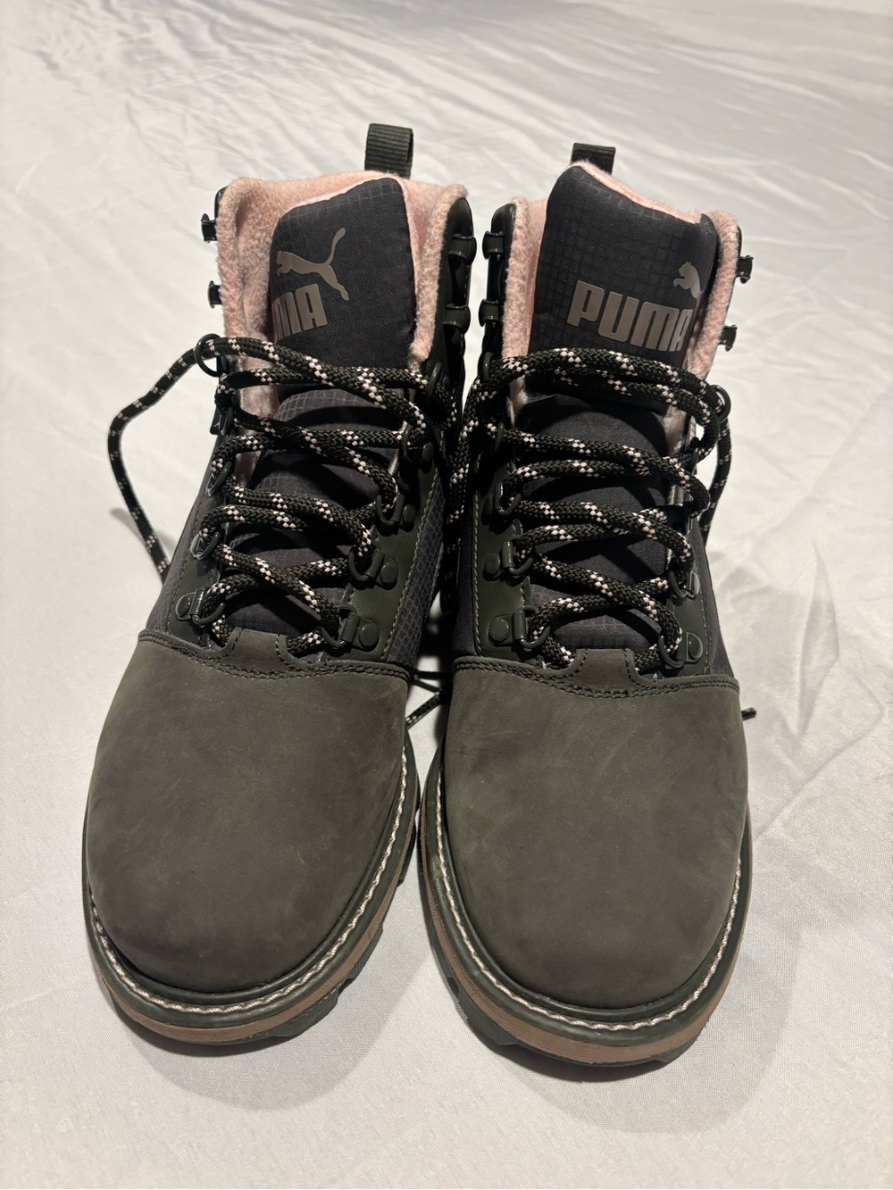 Puma Black Lace-Up Ankle Boots with Pink Lining